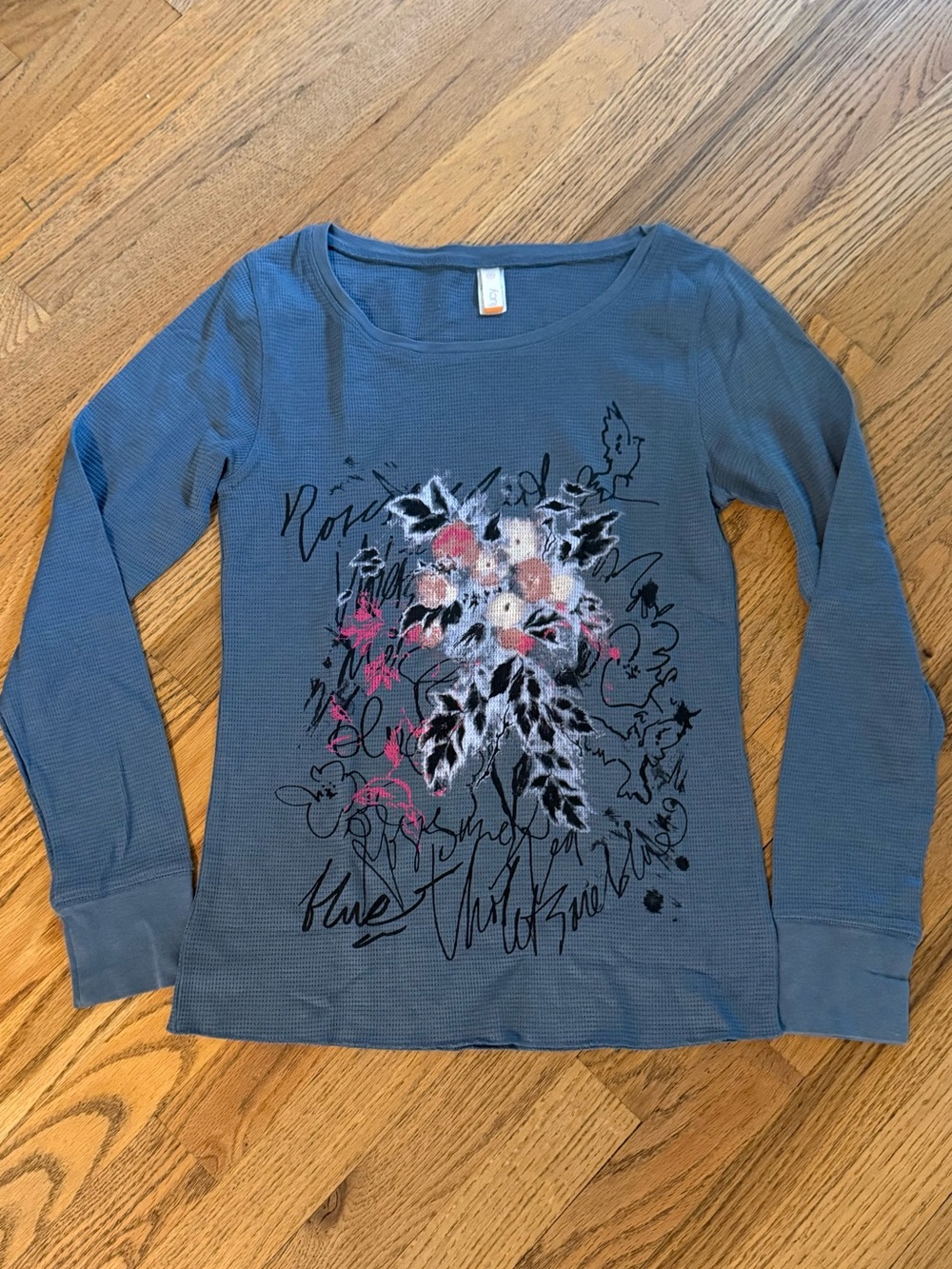 Lucy Blue Long Sleeve Floral Script Tee